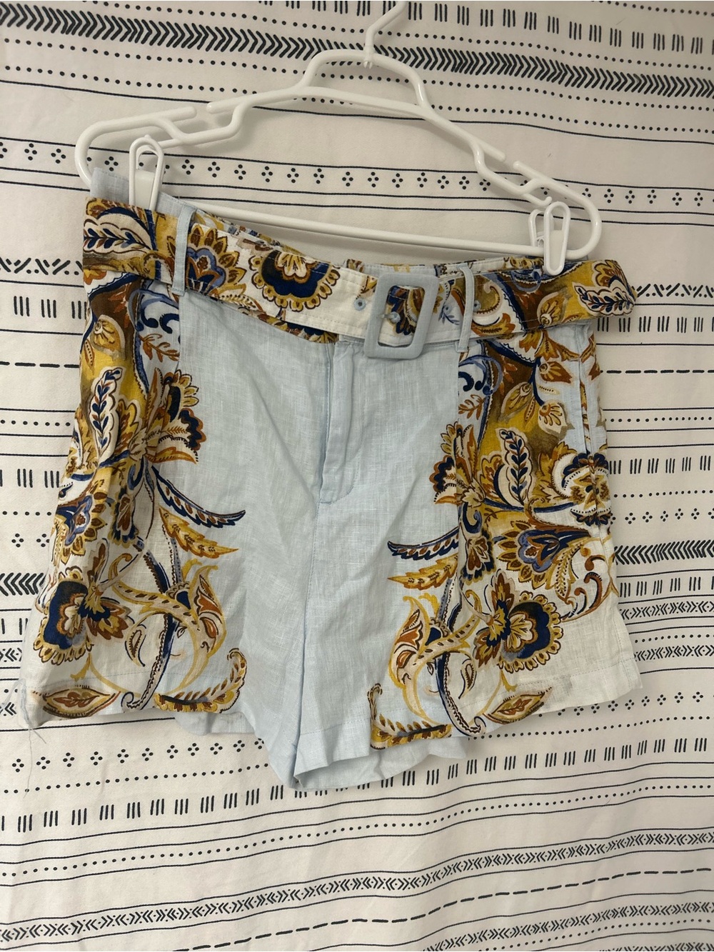 Joie Linen Belted Paisley Floral High-Rise Shorts Size Large Resortwear NWT